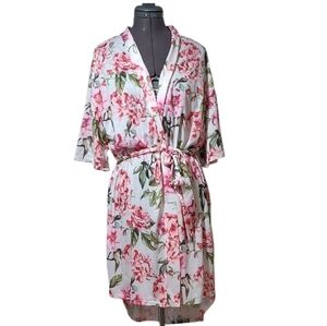 Show Me Your MuMu Pink and Green Floral Robe V-Neckline